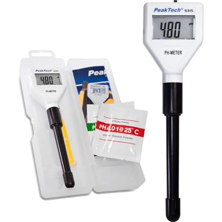 PeakTech 5315 pH-Messgerät, extra dünne Sonde für Aquarium und Pool, LCD mit Hintergrundbeleuchtung