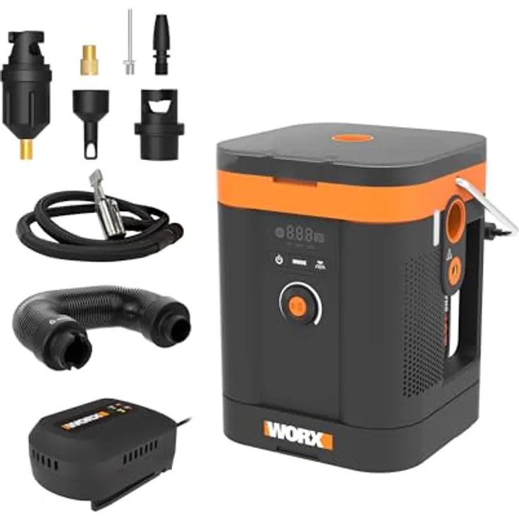 WORX WX098 Akku-Kompressor 20V, 150 PSI, inkl. Akku & Ladegerät, digitales Display, LED-Licht, PowerShare