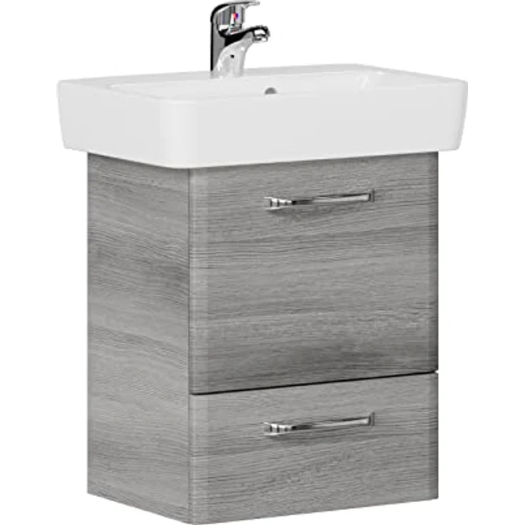 Pelipal Waschtischunterschrank Quickset 328 mit Waschbecken in Graphit Struktur Quer Nachbildung, 50 cm breit | Waschplatz mit 1 Tür und 1 Auszug – Bild 2