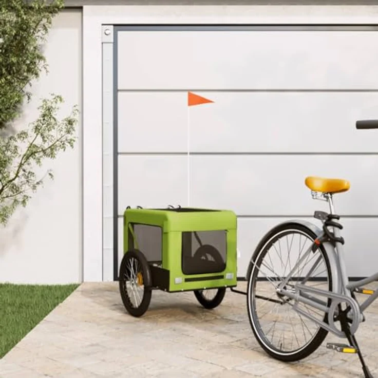 vidaXL Hunde-Transportbox Fahrradanhänger Grün und Schwarz, Oxford-Gewebe und Eisen, belastbare Platte, reflektierende Elemente – Bild 2