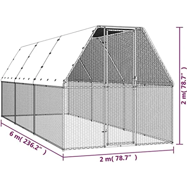 vidaXL Hühnerstall, Outdoor-Hühnerkäfig 2x6x2 m aus verzinktem Stahl mit wasserabweisendem Dach und Schloss, silber-silbergrau – Bild 2