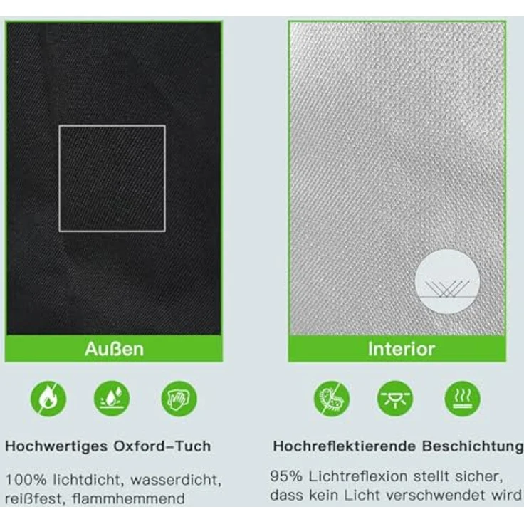 JUNG Gewächshaus Growbox Indoor 70x70x160cm - Reflektierende Mylar-Wände, robuste Metallstangen - Grün – Bild 6