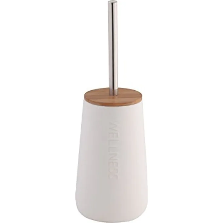 axentia WC Garnitur aus Dolomit in Grau mit Bambus & Edelstahl Griff - Toilettenbürste mit Halter stehend - Bürstengarnitur ohne Bohren - WC Bürste & Behälter