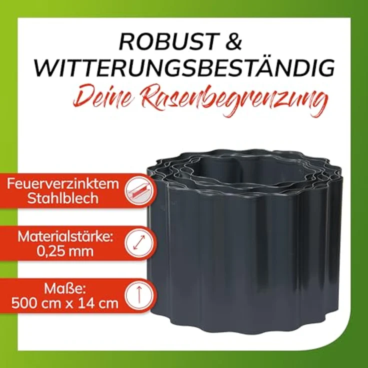 bellissa Rasenkante Welle Anthrazit 14 cm x 500 cm x 0,5 cm – Bild 3