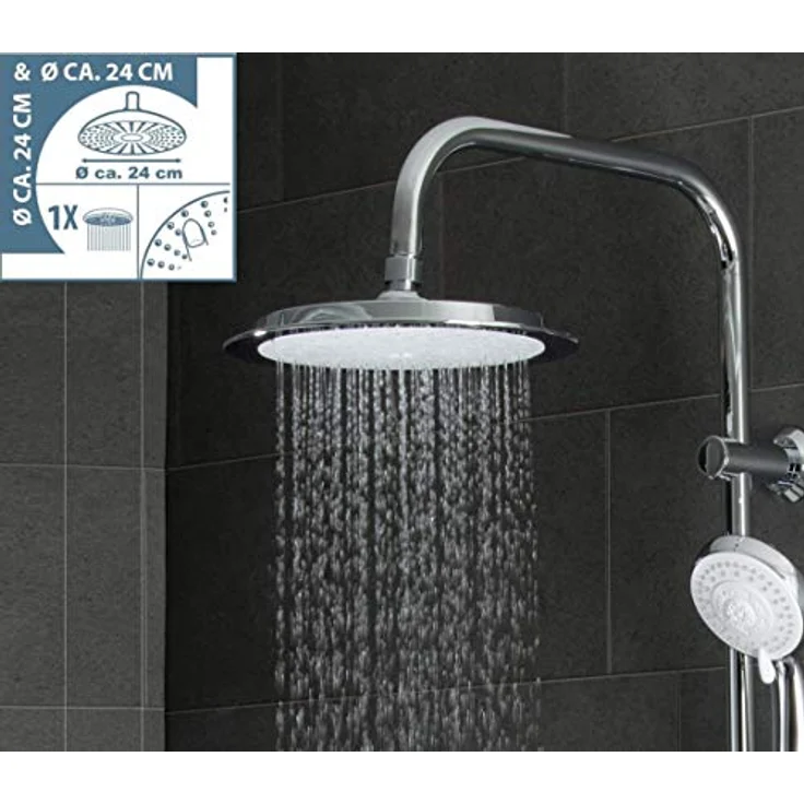 SCHÜTTE AQUASTAR Duschset Regendusche mit Ablage, Duschsystem mit 5-fach verstellbarer Handbrause, Duschsäule mit Duschkopf, Duschset in Chrom/Weiß – Bild 4