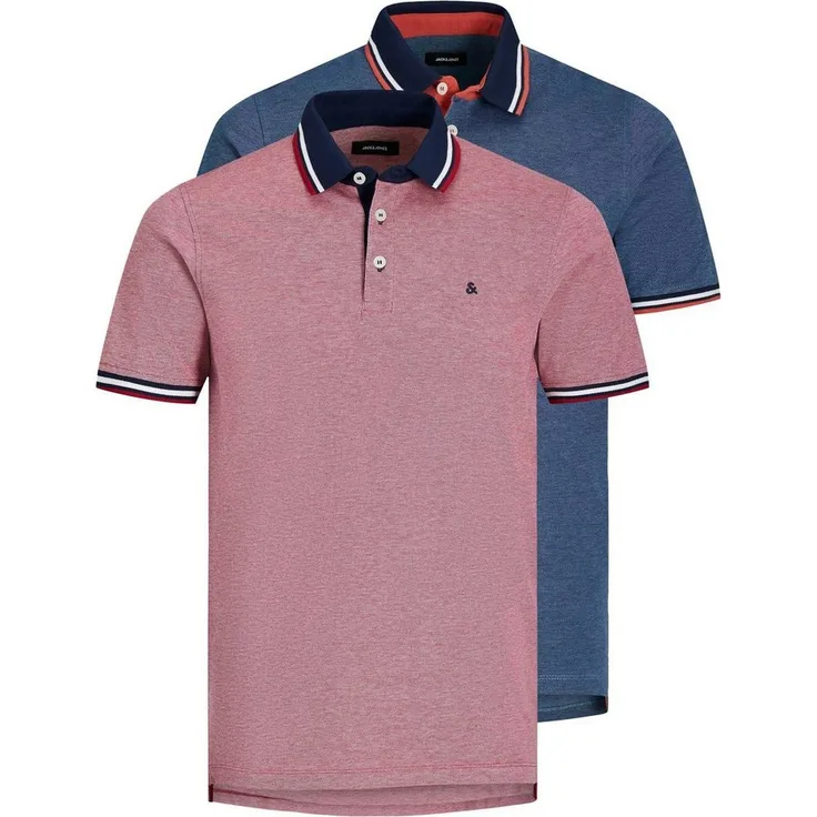 Jack & Jones Poloshirt JJEPAULOS POLO SS 2PK MP NOOS, 2er-Pack, Baumwolle, Logostickerei, Polokragen, weich auf der Haut, Navy/Weiß