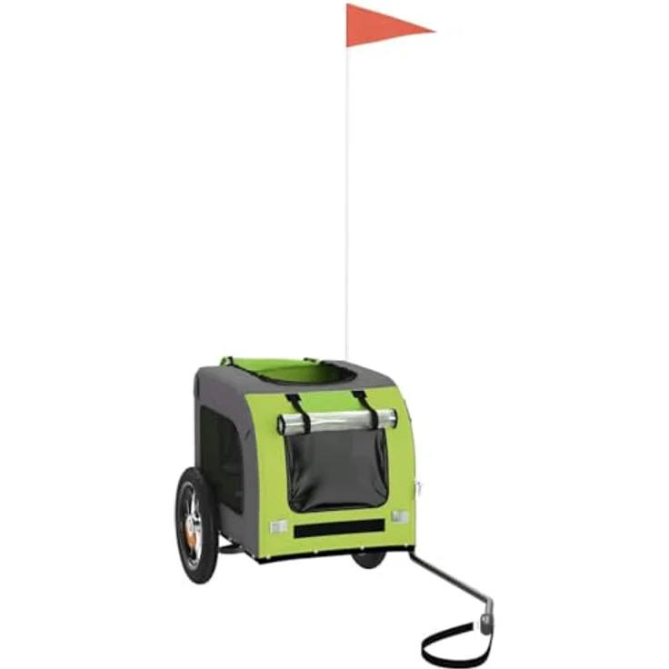 vidaXL Hunde-Transportbox Fahrradanhänger, Grün und Grau, Oxford-Gewebe, Eisen, für kleine Hunde und Katzen, max. 30 kg belastbar – Bild 4