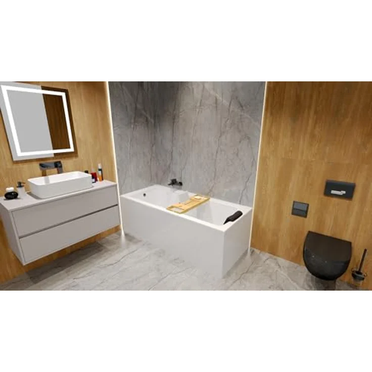 KOLMAN Badewanne Rechteck TALIA 110x70, Acryl mit antibakterieller Beschichtung und Bambus Ablage – Bild 5
