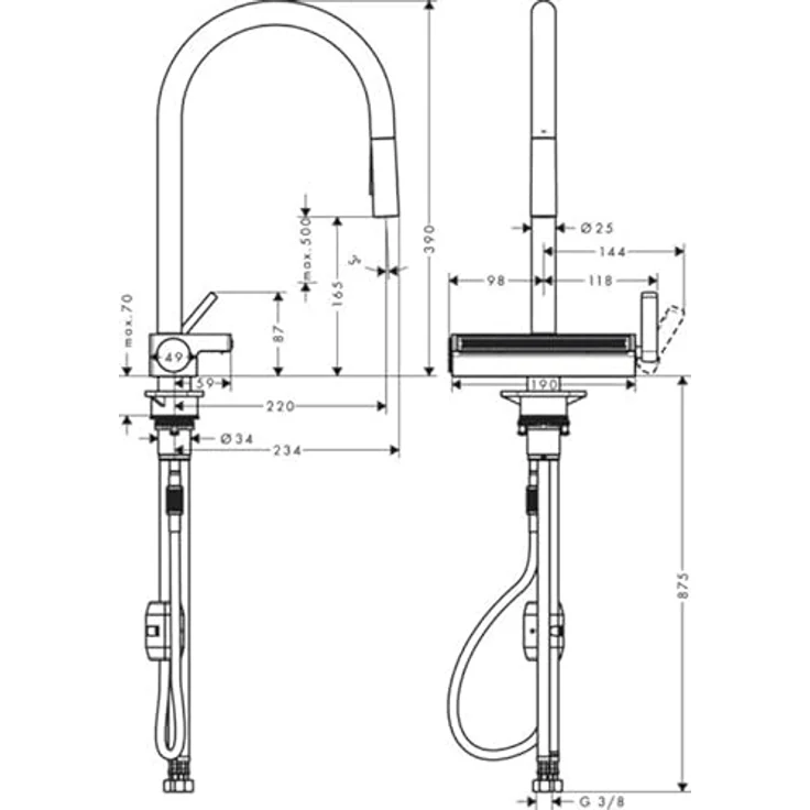 hansgrohe Küchenarmatur Aquno Select M81, Einhebel-Küchenmischer mit Ausziehbrause, Mattschwarz, 3-strufiger Schwenkbereich, 50 cm Auszugslänge – Bild 2