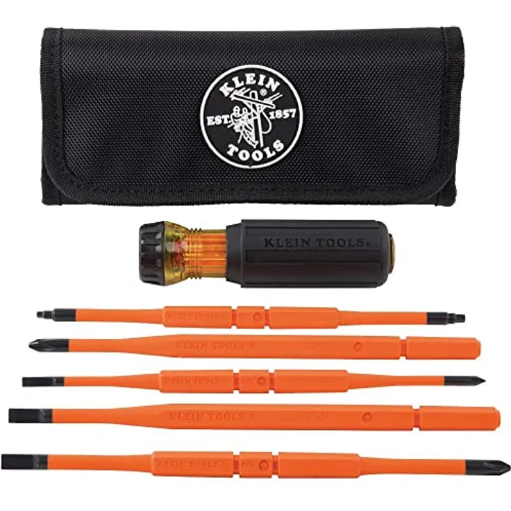 Klein Tools 32288 Isolierter Schraubendreher, 8-in-1 Schraubendreher-Set mit austauschbaren Klingen, 3 Kreuzschlitzen, 3 Schlitzen und 2 Vierkantspitzen