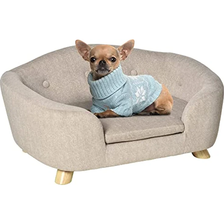 PawHut Haustiersofa Hundematte Hundebett Hundesofa Hundecouch Katzen Sofa mit Kissen Rückentasche Plüsch Schaumstoff Kiefernholz Cremeweiß 70 x 47 x 30 cm - Preisvergleich – Bild 1