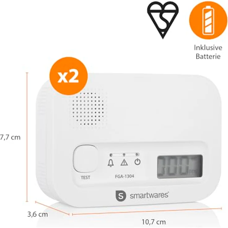 Smartwares FGA-13042 Gasmelder 2er Set batteriebetrieben detektiert Kohlenmonoxid – Bild 3