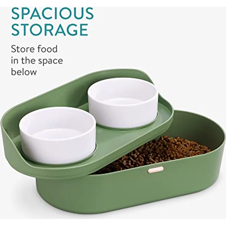 Navaris Futterstation für Katzen und Hunde inkl. Aufbewahrung - Anti-Spill Futternapf Set - 2X Fressnapf für Wasser Nass- und Trockenfutter erhöht – Bild 3