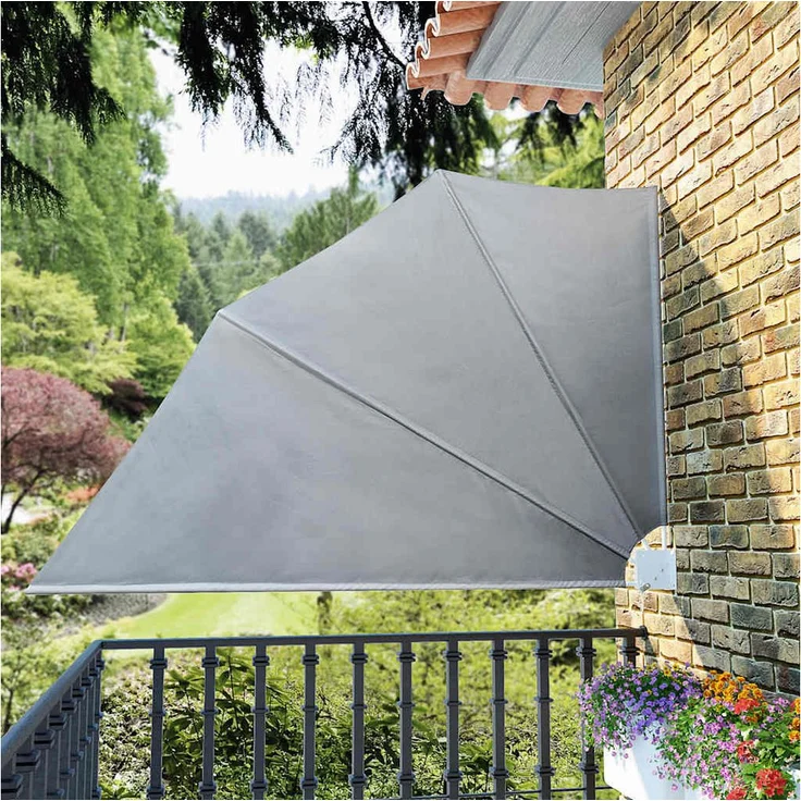 furnicato Faltbarer Balkonfächer 240x160 cm, grau, witterungsbeständiger Sichtschutz mit Stahlrahmen und Wandhalterung, klappbar