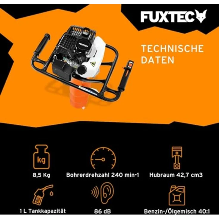 FUXTEC Erdbohrer FX-EB143ECO, 1,25 kW, 4000 U/min, 1 L Tank, Fliehkraftkupplung, Primerpumpe & Choke-System – Bild 3