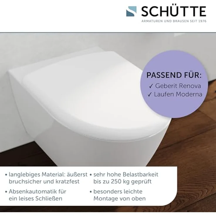 Schütte WC-Sitz D-Form Pro 3 Duroplast, mit Absenkautomatik und Schnellverschluss, weiß, bis 250 kg belastbar – Bild 7