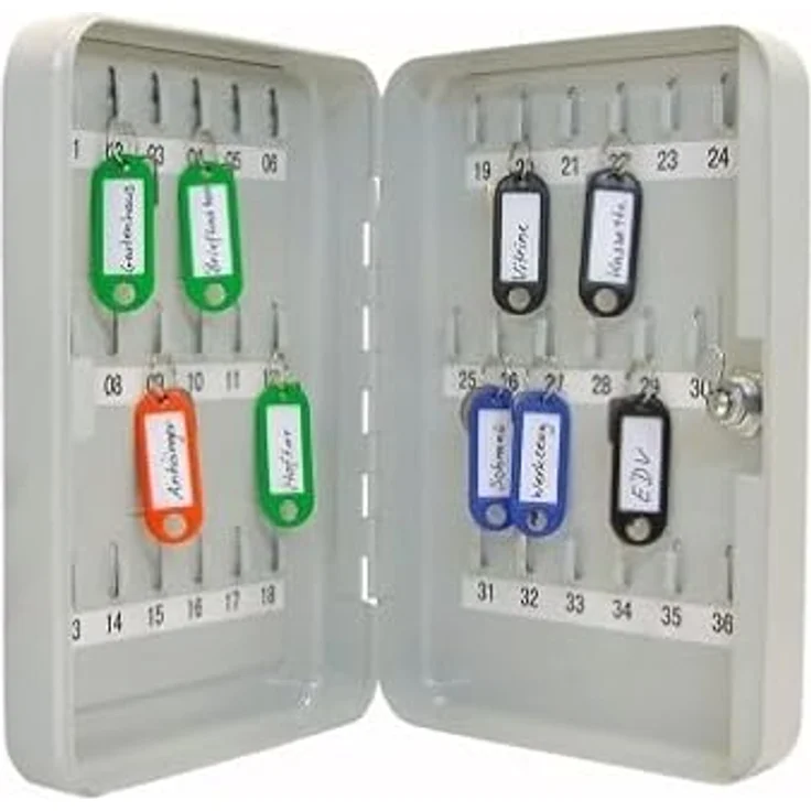Wedo 10253637X Schlüsselschrank (für 36 Schlüssel, pulverbeschichtetes Stahlblech 18 x 6 x 25 cm, Sicherheitsschloß inklusive 2 Schlüssel, lichtgrau – Bild 3