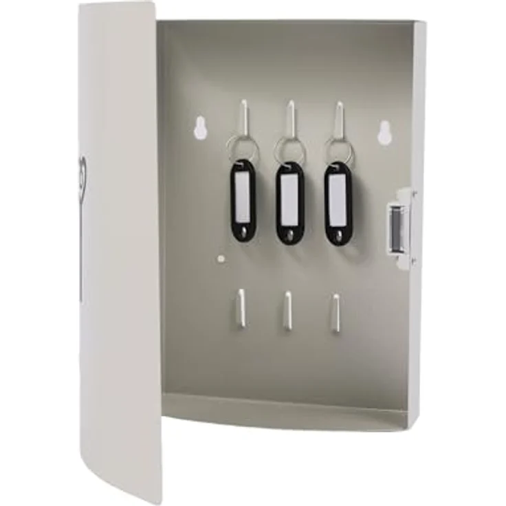 Relaxdays Schlüsselkasten, mit Tür und 9 Haken, weiß, Magnetverschluss, HBT: 24x21x6,5 cm, platzsparend für Flur und Büro – Bild 1