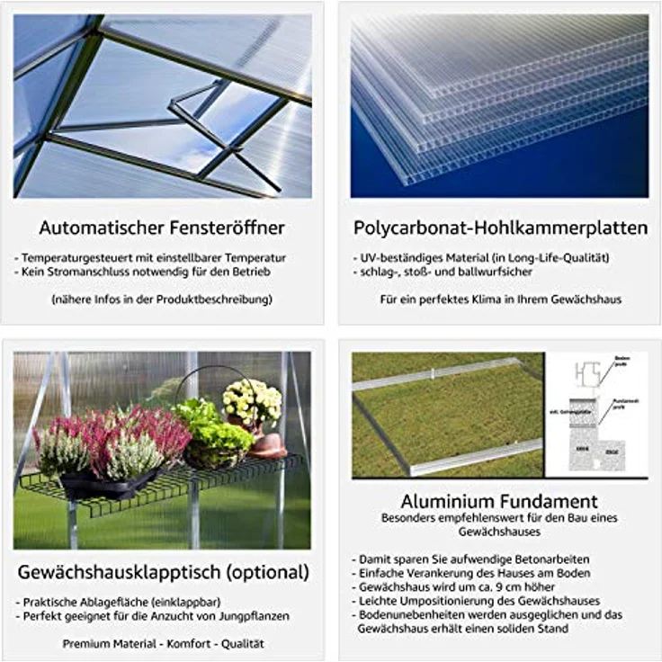 GFP Gewächshaus Diamas 22 Premium 235x311 cm mit integriertem Fundament 16 mm Doppelstegplatten, Farbe Moosgrün - Made in Austria – Bild 5