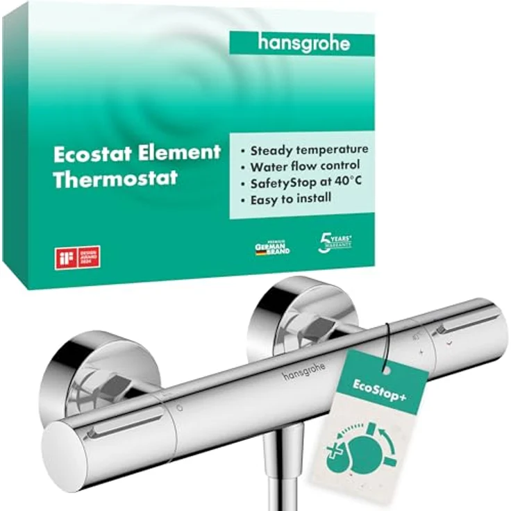 hansgrohe Ecostat Element - Duschthermostat Aufputz mit EcoStop+, SafetyStop bei 40° C, Mischbatterie für 1 Verbraucher, Chrom – Bild 1