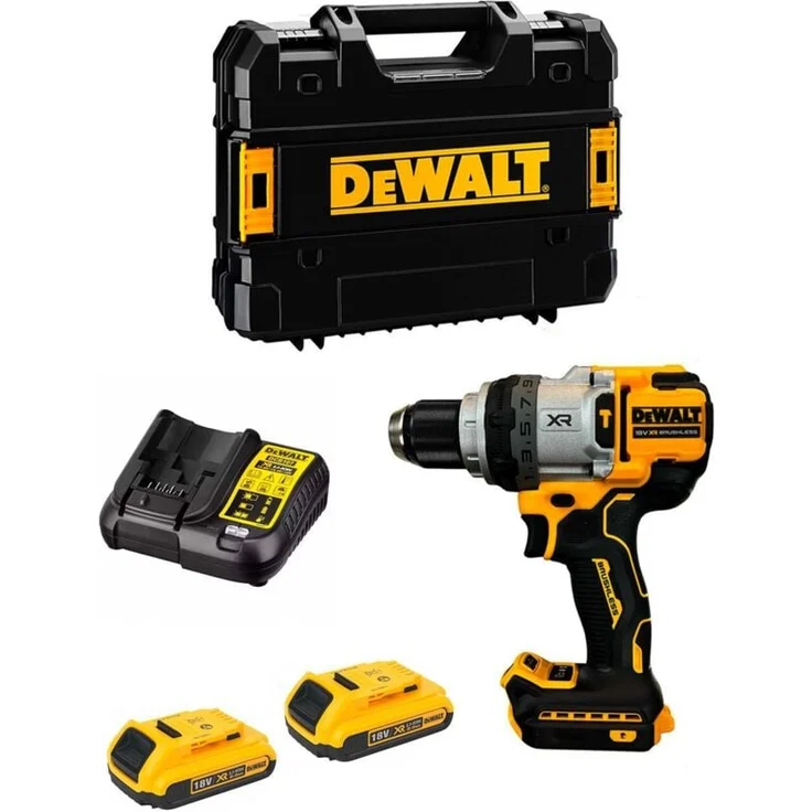 DeWALT DCD1007D2T, Schlagbohrschrauber mit 2 x 2,0 Ah Akku, 13 mm Vollmetall-Schnellspann-Bohrfutter und TSTAK II Aufbewahrungssystem