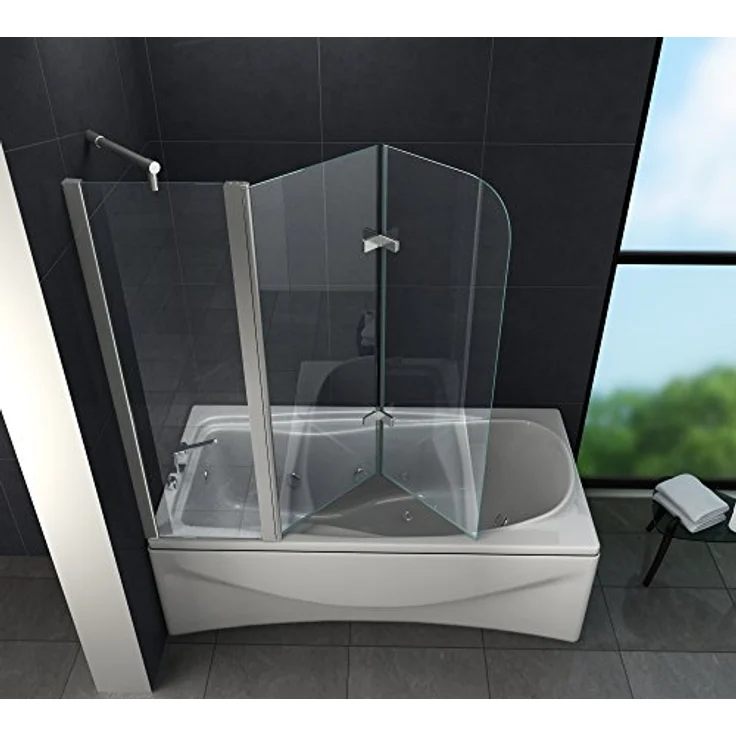 Glasdeals Badewannenaufsatz Duschtrennwand TRIPLE, 150 x 140 cm, aus 6 mm ESG-Sicherheitsglas, faltbar mit Hebe- und Senkfunktion, verchromte Aluminiumprofile – Bild 3