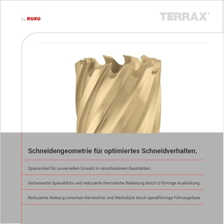 TERRAX by RUKO Kernbohrer Ø 12 mm, HSS-TiN Kronenbohrer mit Weldon-Schaft, für Magnetbohrmaschinen & Metall, titanbeschichtet, hohe Standzeit & präzise Kernbohrungen – Bild 5