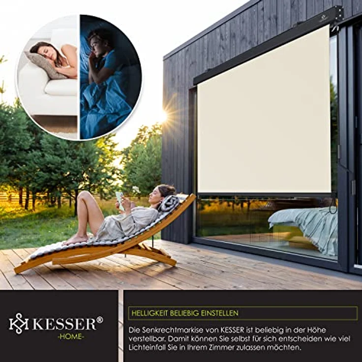 KESSER® Senkrechtmarkise Außenrollo Handkurbelmechanismus Balkonrollo Sonnen-und Sichtschutz, Beschattung Sonnenschutz Außen Rollo mit Kurbel Markisenkasten, Balkon und Terrasse, 180 x 250cm Beige – Bild 4