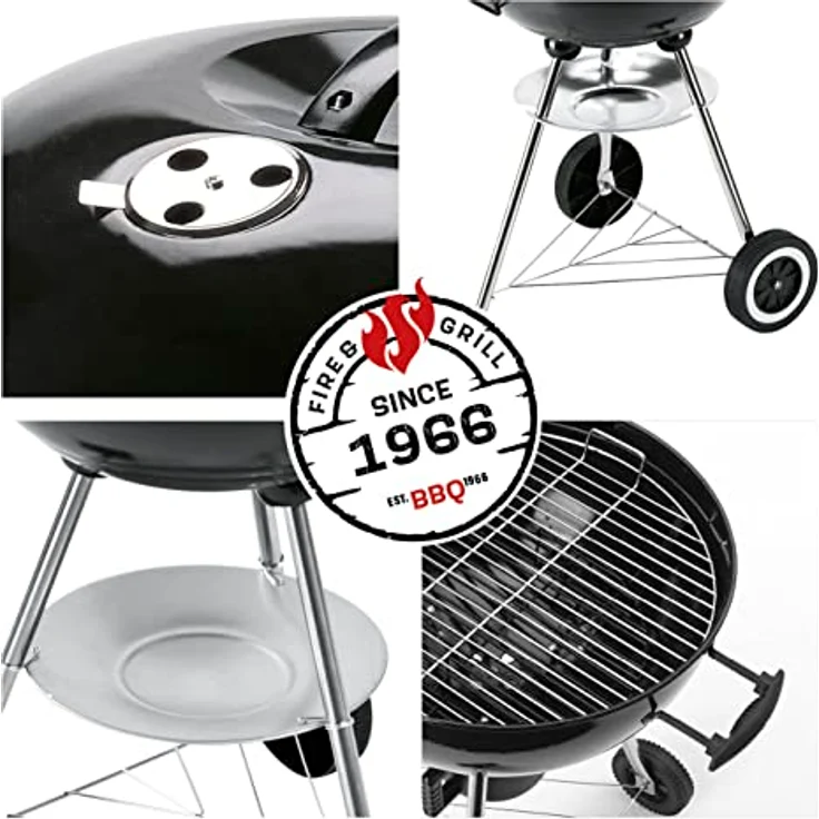 LANDMANN Kleiner Holzkohle Kugelgrill | Grillfläche ca. Ø 41 cm | ca. 15 cm hoher Garraum | Grillhöhe ca. 62 cm | Verchromter Grillrost mit Griffen | 3 Stativbeine – Bild 5
