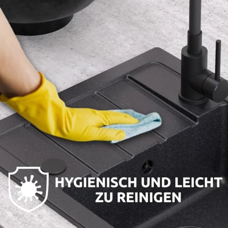 QUADRON CUBA 210 Rund Spülbecken, 1-Becken Granitspüle, Größe: 51 x 51 x 18 cm, Ø 43, beige mit Siphon – Bild 9