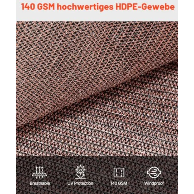 VEVOR Sonnenschutztuch 90% Sichtschutz mit Edelstahlösen, 305 x 366 cm, 140 g/m² HDPE-Material, braun für Terrasse und Garten – Bild 3