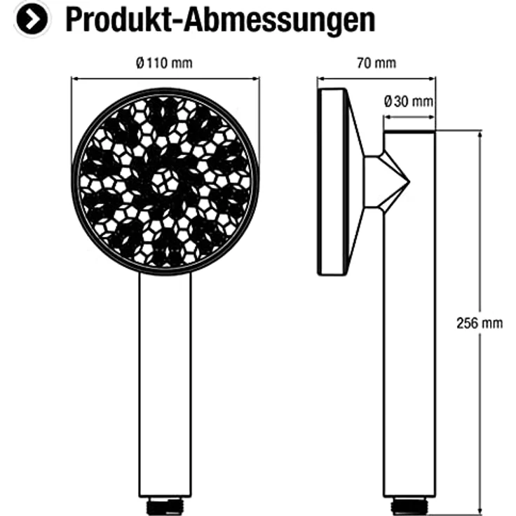 Cornat Handbrause "Valongo" - 110 mm Kopfdurchmesser - verchromt/grau - 3 Strahlarten: Normal- & Massagestrahl - Anti-Kalk & Wasserspareinsatz / ECO-Brausekopf für Dusche & Badewanne / TECB3480 – Bild 2