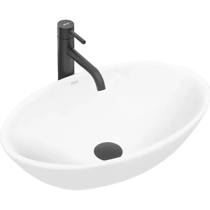 Rea Pamela Countertop Washbasin 53cm White - Oval Shape, High Gloss Finish, Ceramika Sanitarna
