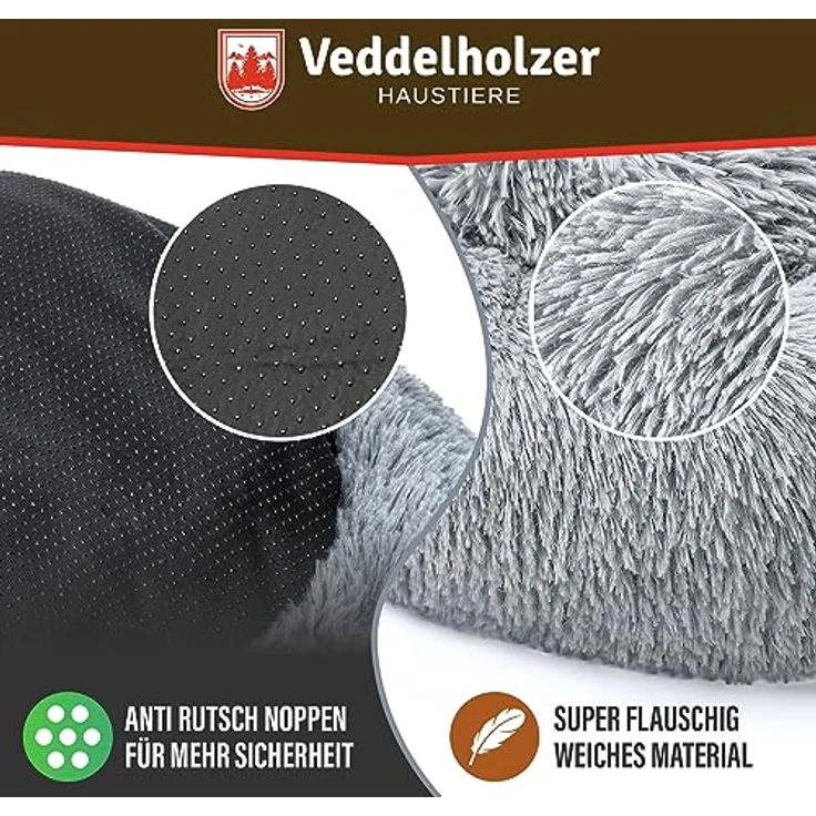 Veddelholzer Ø 60 cm (S) Hellgrau Hundebett Katzenbett Hundekissen Hundebetten in Mehreren Größen Hundebett große mittelgroße kleine Hunde waschbar in hellgrau und dunkelgrau für alle Hunde & Katzen – Bild 4