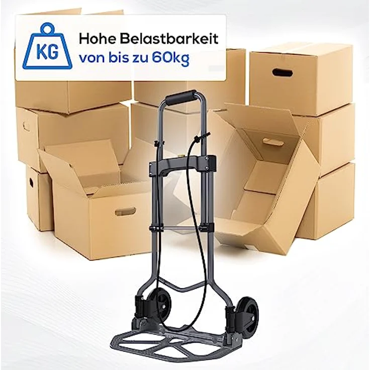 TroniTechnik Sackkarre Transportkarre Handkarre Handwagen, klappbar bis 60kg Tragfähigkeit, rutschfeste Transportfläche, BxTxH 38x37x96cm, mit Spanngummiseil für sicheren Transport, faltbar, Transportkarre, mit Schaumstoff – Bild 4