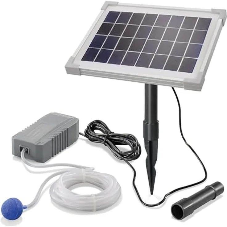 Esotec Solar Teichbelüfter 5/130 Professional, 130l/h Sauerstoffpumpe mit kristallinem Solarpanel und einfachem Anschluss, IP44