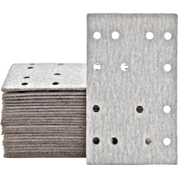 MioTools Shark Klett-Schleifblätter, 133 x 80 mm, 14-Loch, Normalkorund, geeignet für Schwingschleifer, K80, 50 Stück – Bild 1