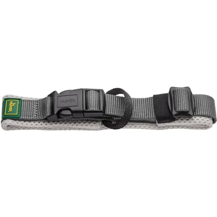 HUNTER Halsband Maldon, grau, atmungsaktives Mesh, robustes Nylon, lautlos, allergikerfreundlich, Zugentlastung, integriertes Adresslabel, Größe S – Bild 1