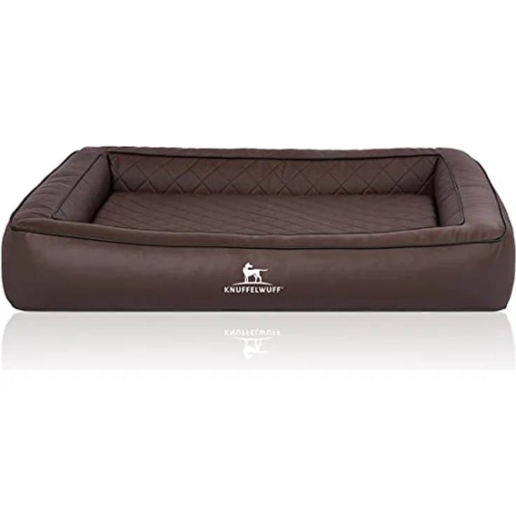 Knuffelwuff Orthopädisches Hundebett aus Laser gestepptem Kunstleder Hampstead M-L 85 x 65cm Braun – Bild 2