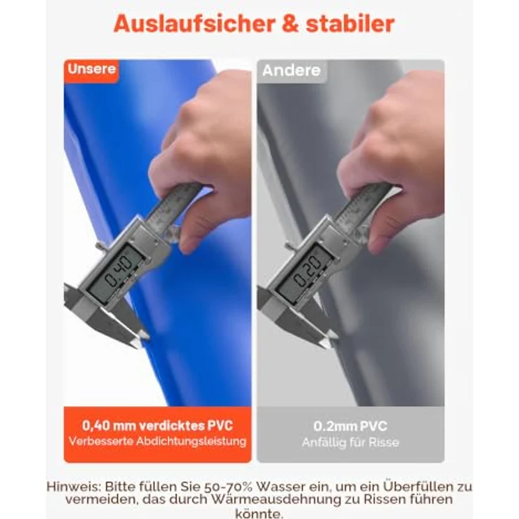 VEVOR Wassersäcke-Set, 6er-Pack 2,4 m Beschwerungssäcke & 4 Eck-Wassersäcke, 0,4 mm dicker PVC-Sack mit auslaufsicherem Ventil zur Winterbefestigung von Poolabdeckungen – Bild 3
