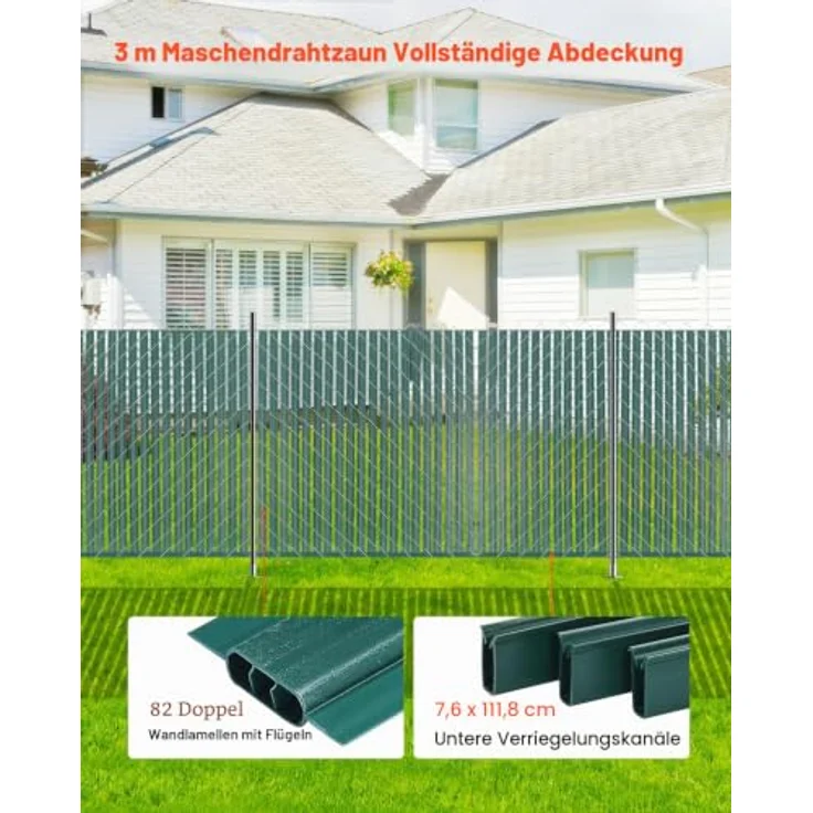 VEVOR Sichtschutzlamellen 1130 mm, doppelwandige vertikale Lamellen mit Bodenverriegelung für Maschendrahtzäune, HDPE-Material, 98 % Privatsphäre, grün – Bild 5