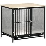 PawHut Hundekäfig, Hundehaus, Haustierkäfig, Hundehütte mit Kissen, herausnehmbarer Bodenwanne, Hundebox für mittelgroße Hunde, Tierkäfig, Indoor, Eiche, Schwarz, 80 x 55 x 71 cm