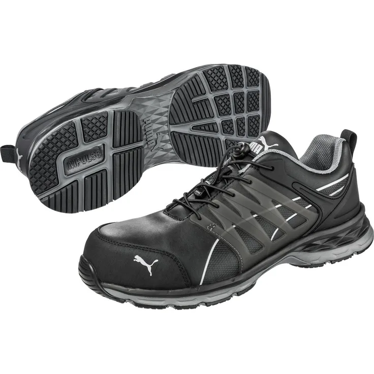 PUMA Safety Sicherheitsschuh S3 VELOCITY 2.0 BLACK LOW ESD HRO SRC, Männer-Sicherheitsschuhe mit Fiberglaskappe, schwarz