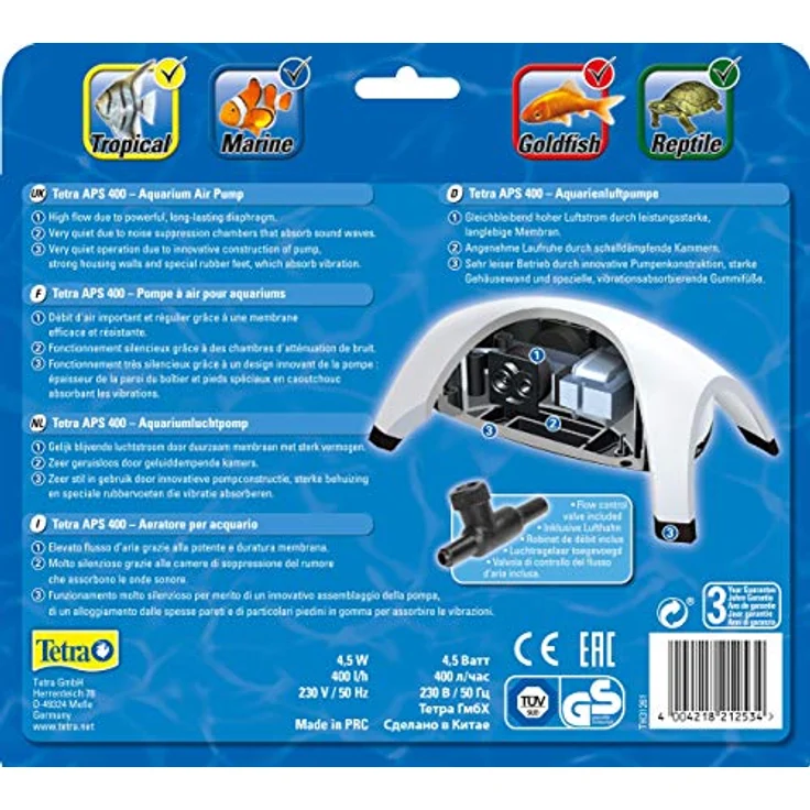 Tetra APS 400 Aquarium Luftpumpe - leise Membran-Pumpe für Aquarien von 250-600 L, weiß – Bild 2