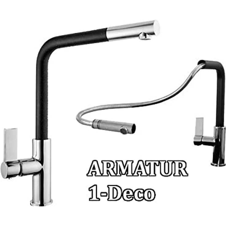 Lindbergh Spülen Rein Schwarz Antibakterielle Granit Spüle "MON44 + 1-Deco" + Siphon Küchenspüle Spülbecken + MADE IN GERMANY - Antibakteriell, kratzfest, hitzebeständig bis 280°C – Bild 4