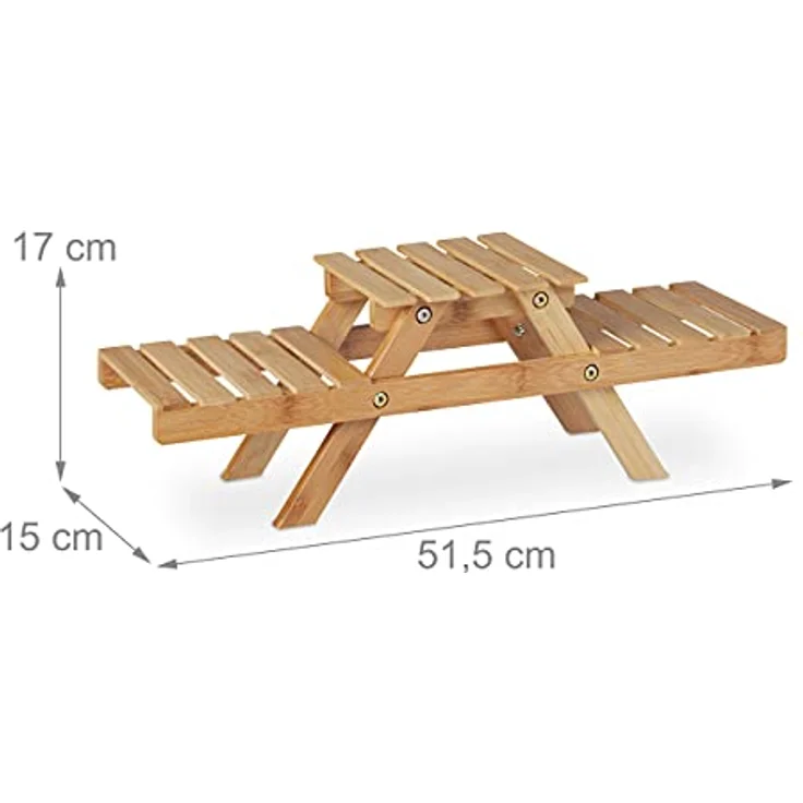 Relaxdays Blumentreppe, mit 3 Ablagen, für die Fensterbank, aus Bambus, Pflanzenregal, HBT: 17 x 51,5 x 15 cm, Natur, 100% – Bild 4