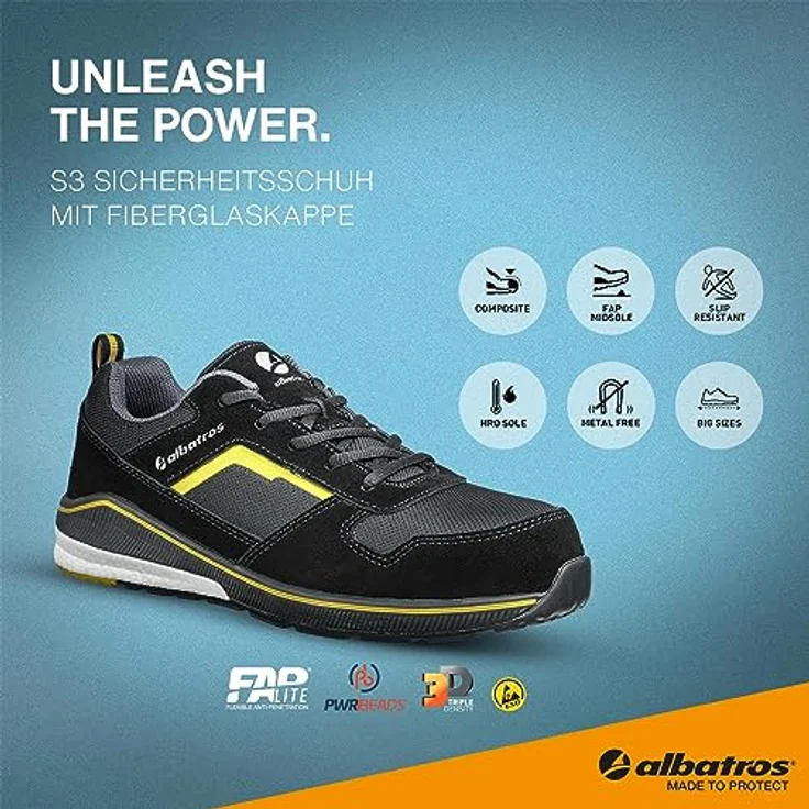 Albatros COURT LOW Sicherheitsschuh, sportlicher Sneaker mit PWR BEADS® Zwischensohle für hohe Energierückgabe und Dämpfung, atmungsaktives Design – Bild 2