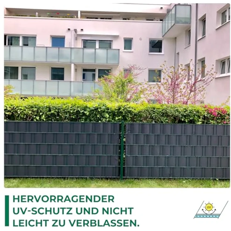 Intergo PVC Sichtschutzstreifen 35m Rolle Anthrazit, UV-beständig & reflexionsarm inkl. Befestigungsclips Gartensichtschutz – Bild 4