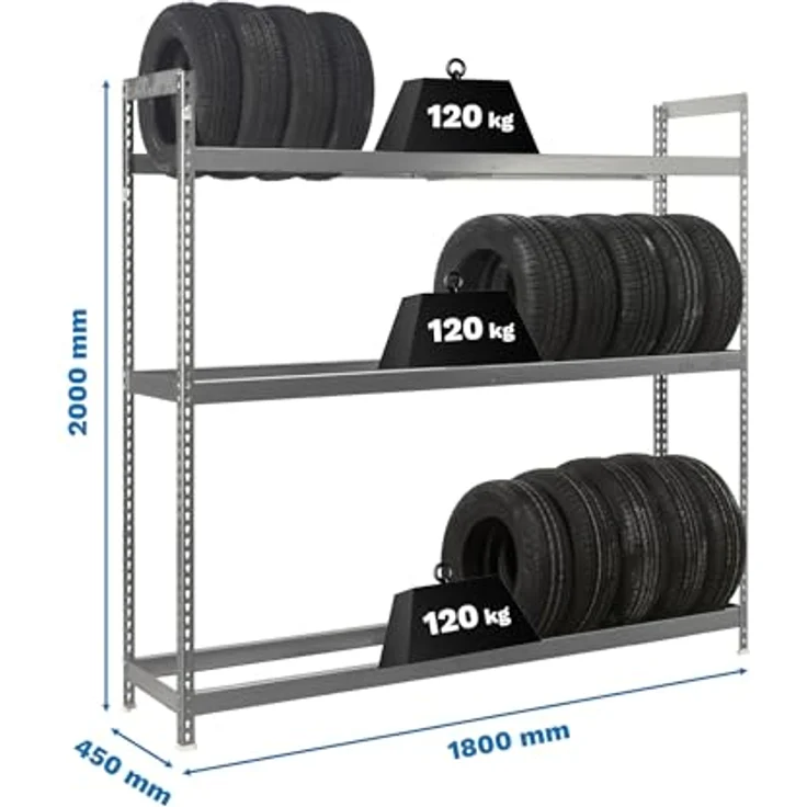 Simon Rack Reifenregal, 3 Ebenen, Tragkraft 120 kg, 2000 x 1800 x 450 mm, verzinkt - Simonauto – Bild 3