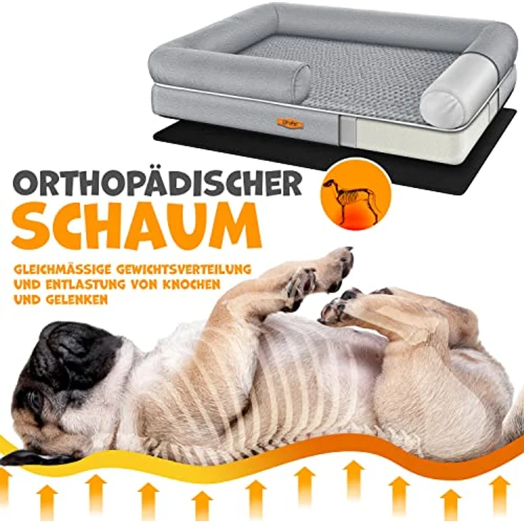 Lovpet® Orthopädisches Hundebett Hundekissen Hundekorb Relax, inkl. Napf + 3X Kauknochen, 91x71x22cm Grau – Bild 5